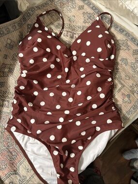 Polka Dot One-Piece Swimsuit - Brown/White